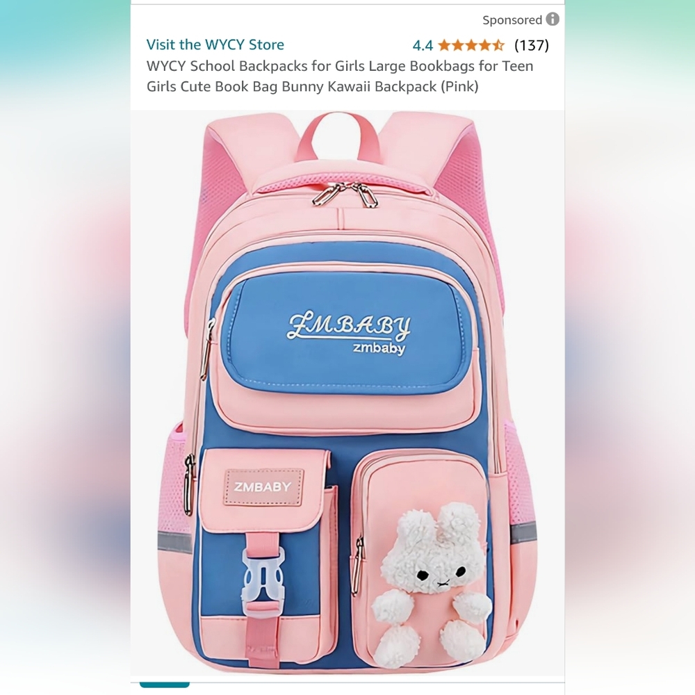 WYCY School Backpacks for Girls Large Bookbags for Teen Girls Cute Book Bag Bunn